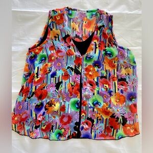CHA CHA VENTE WOMENS SLEEVELESS TOP BUILT IN TANK TOP LIGHT AIRY COLORFUL LARGE